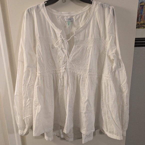 Susina Tops - Susina White Eyelet Blouse